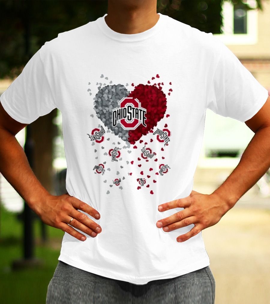 Heart Of Ohio State Buckeyes Football 2026 Red And Gray Hearts With Buckeye Logos T-Shirt