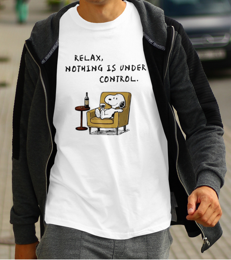 Peanuts Snoopy Relax Nothing Is Under Control Wine Glass Chair T-Shirt