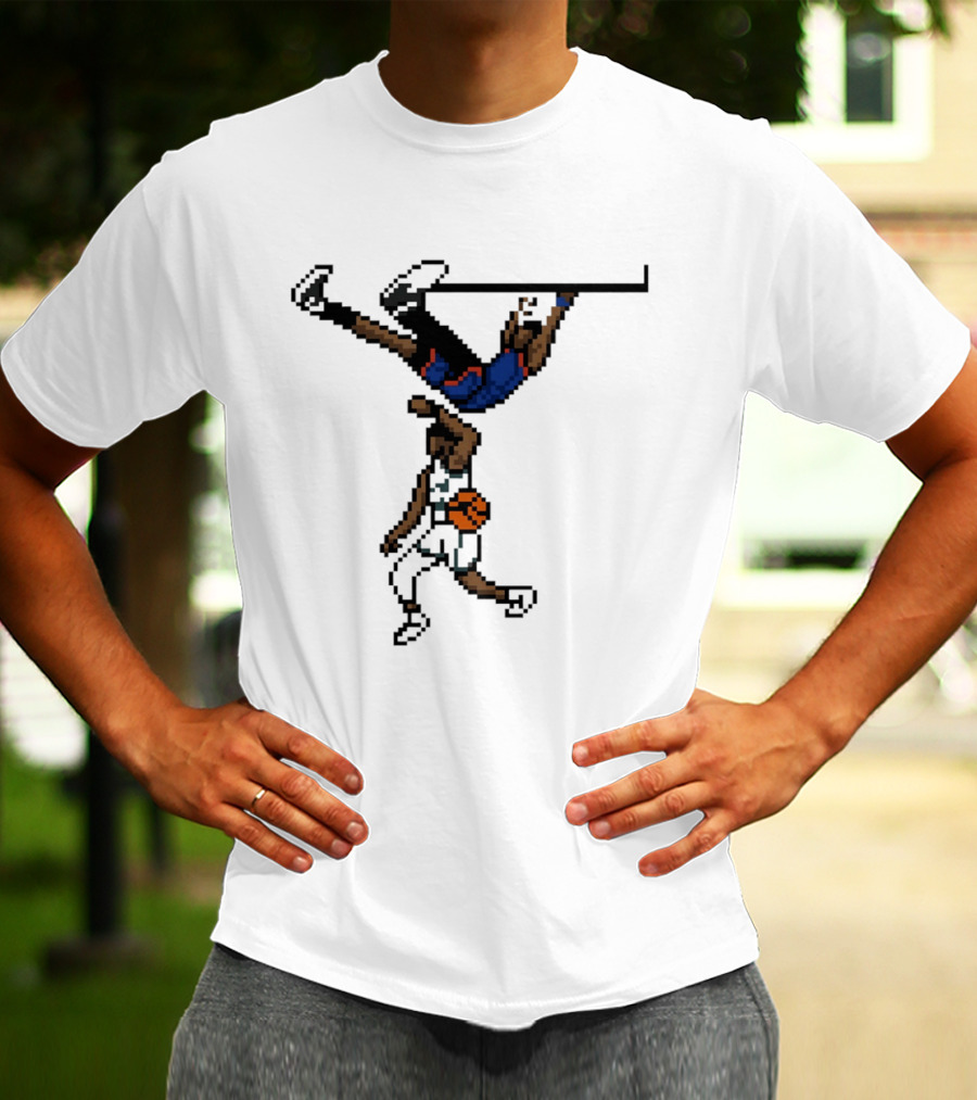 Knicks Vs Celtics OG Anunoby Dunks Against Jayson Tatum Pixel Art 8 Bit T-Shirt