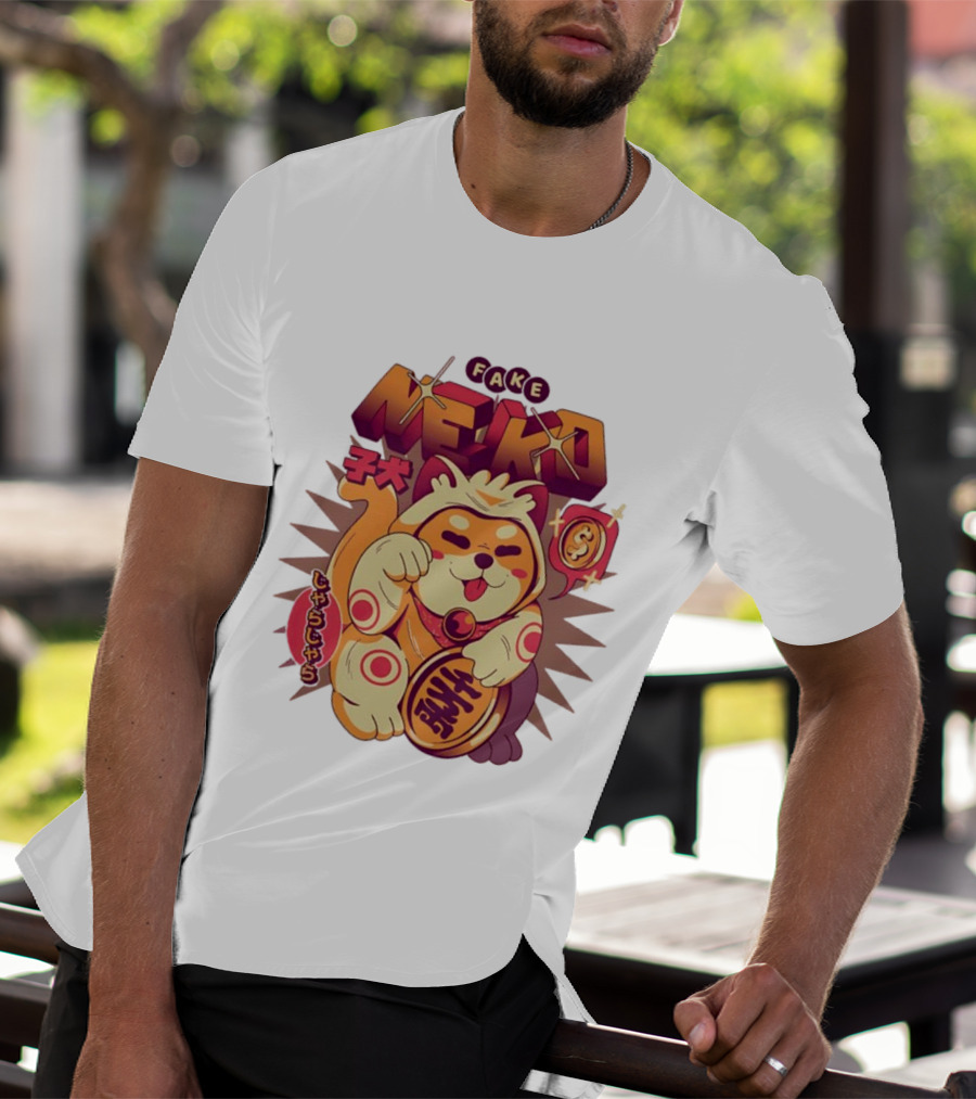 Fake Neko Shiba Inu Lucky Cat Coin Japan T-Shirt