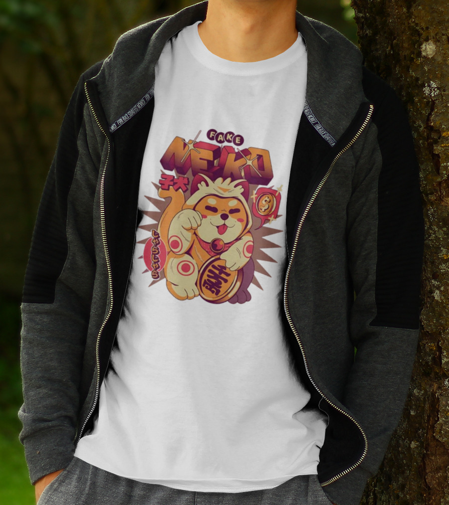 Fake Neko Shiba Inu Lucky Cat Coin Japan T-Shirt