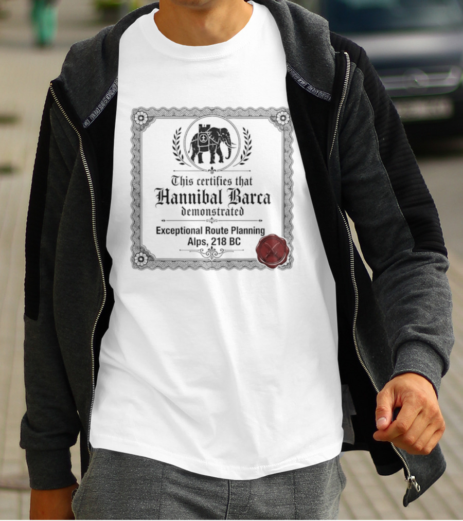 Hannibal Barca Exceptional Route Planning Certificate 218 BC Elephant Seal T-Shirt
