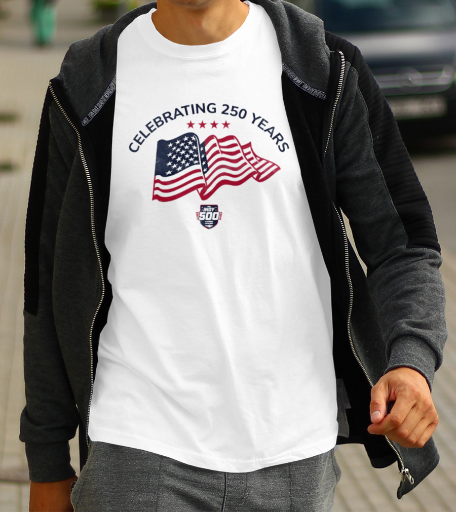 Indianapolis Motor Speedway Indy 500 Celebrating 250 Years With American Flag And Stars T-Shirt