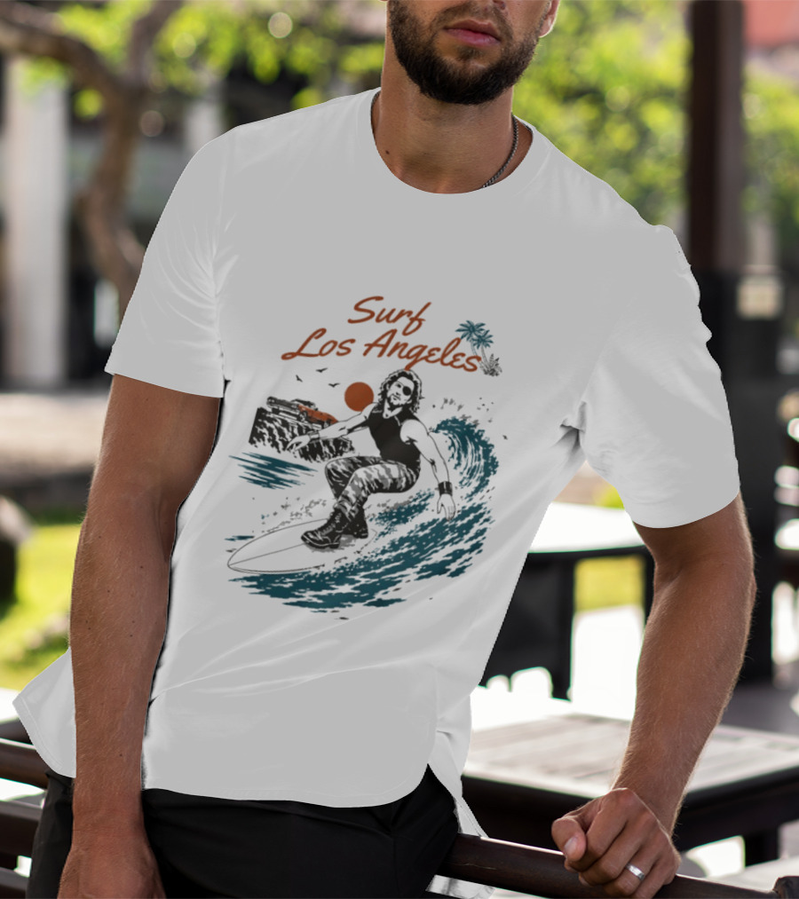 Surf Los Angeles 2026 Vintage Surfer With Sunset And Palm Tree Ocean Wave T-Shirt