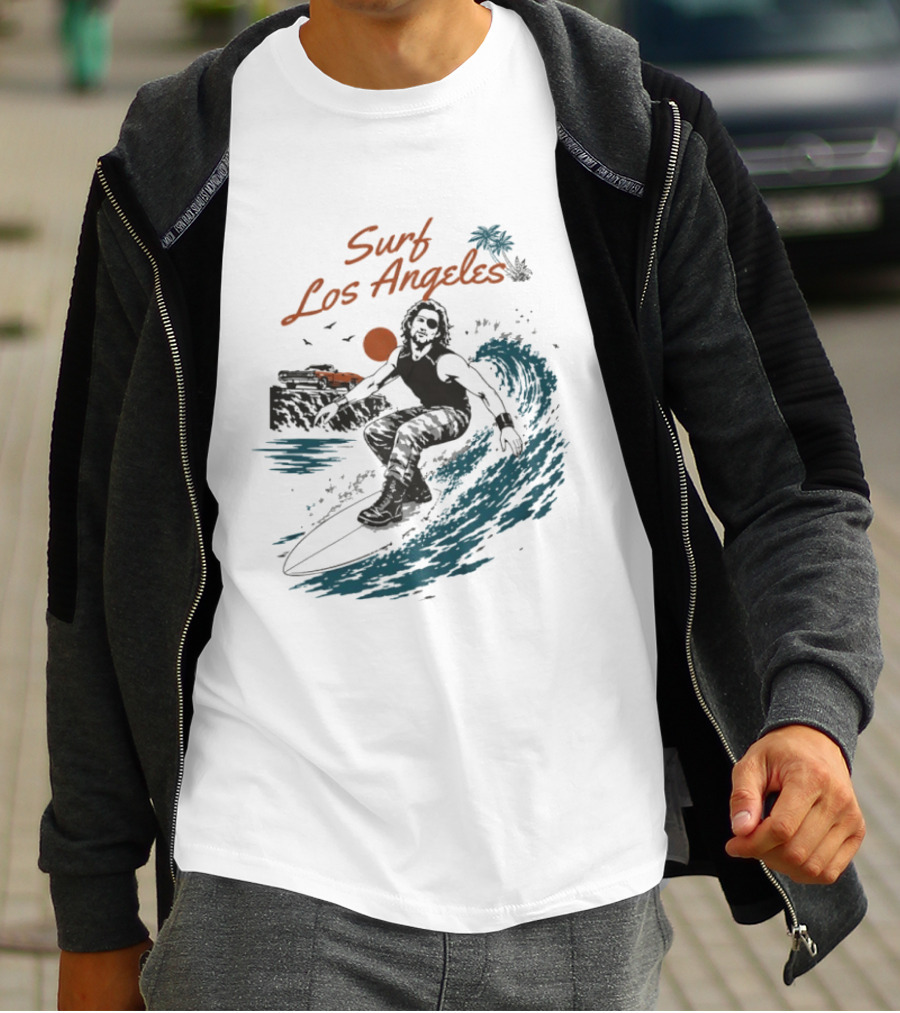 Surf Los Angeles 2026 Vintage Surfer With Sunset And Palm Tree Ocean Wave T-Shirt
