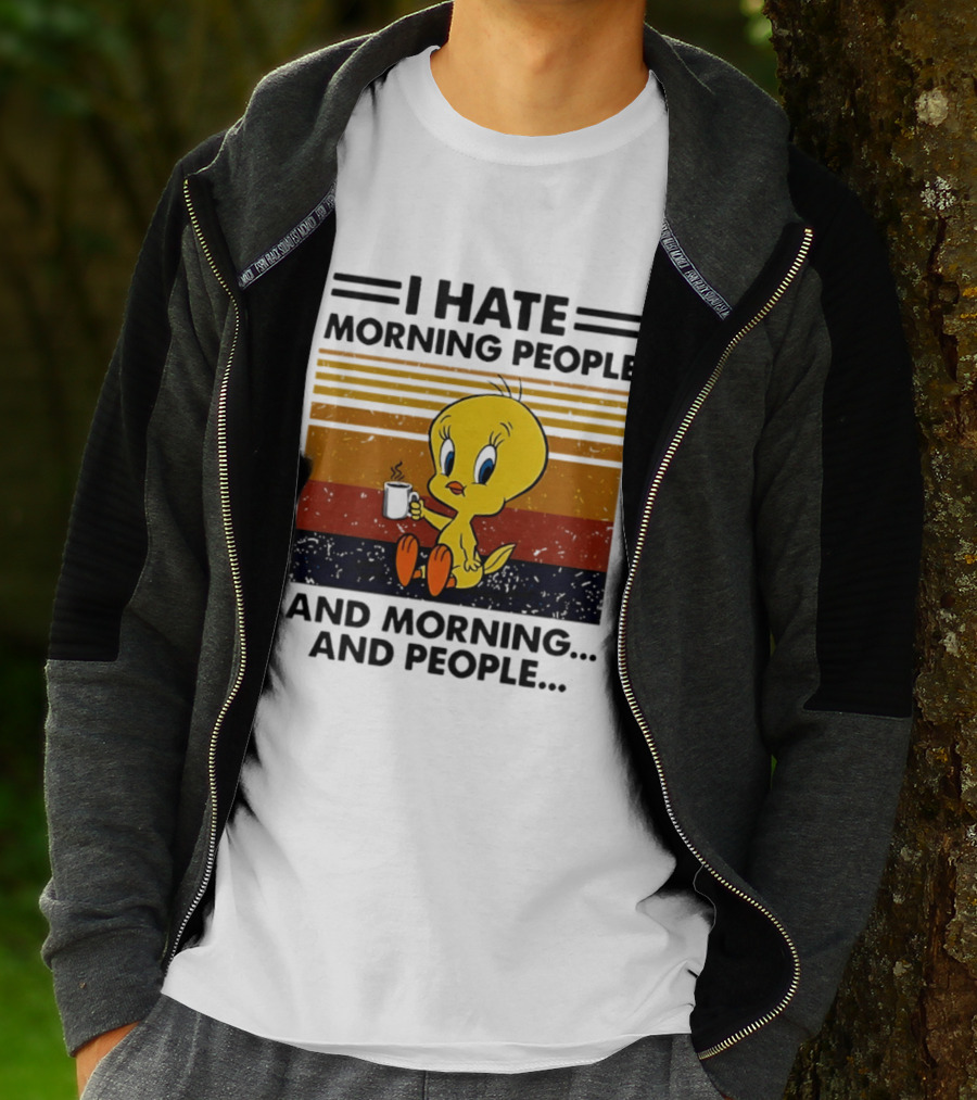 Tweety Bird I Hate Morning People And Morning And People Coffee Retro Multicolor T-Shirt