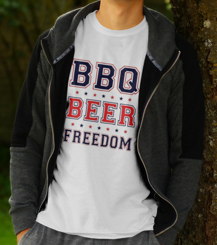 BBQ Beer Freedom Stars Bold Text Patriotic T-Shirt