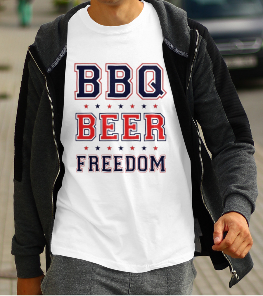 BBQ Beer Freedom Stars Bold Text Patriotic T-Shirt