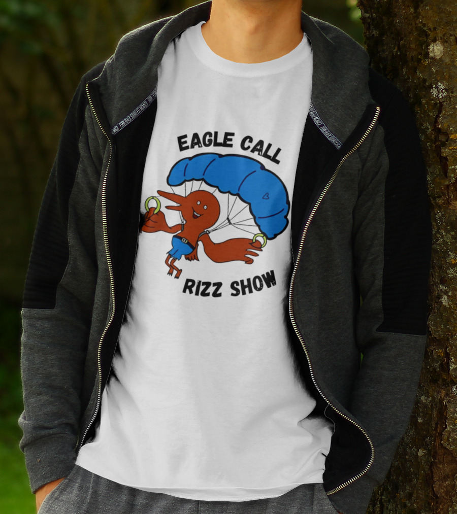 Eagle Call Rizz Show Parachuting Bird Character With Blue Canopy T-Shirt
