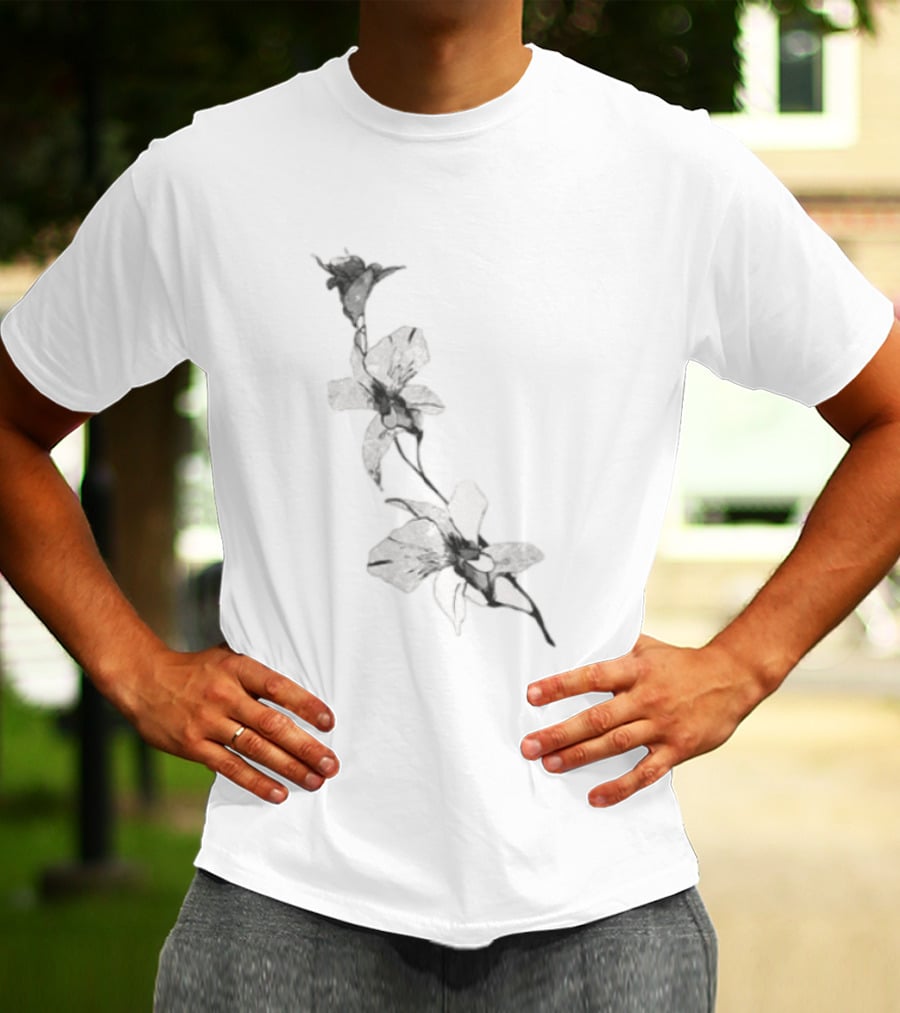 Orchid Flower Botanical Illustration Monochrome Blossom Print T-Shirt
