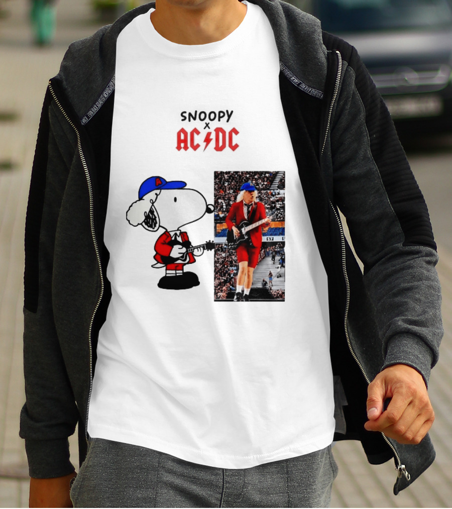 Snoopy Peanuts AC DC Angus Young Rock Concert T-Shirt