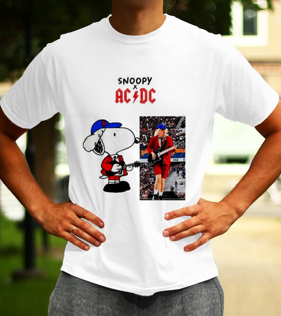 Snoopy Peanuts AC DC Angus Young Rock Concert T-Shirt