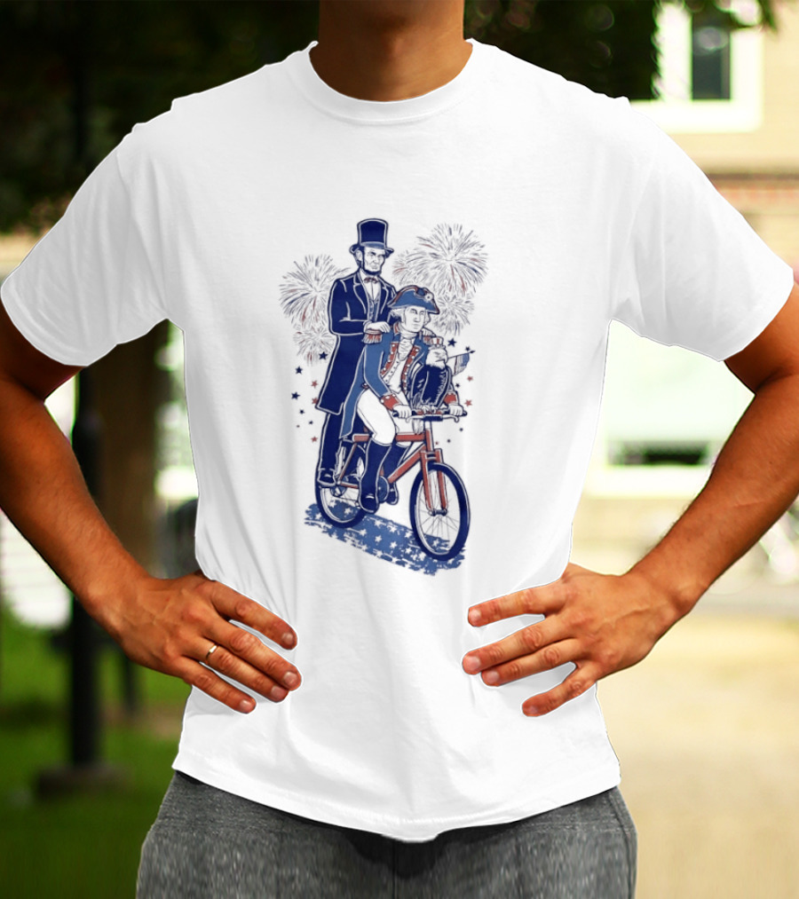 Abraham Lincoln George Washington Eagle Bicycle Fireworks Celebration T-Shirt
