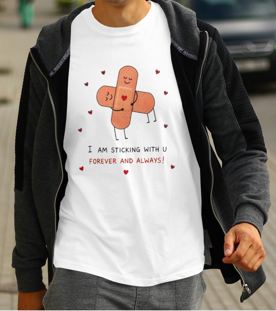 Bandages Hugging I Am Sticking With U Forever And Always Hearts T-Shirt