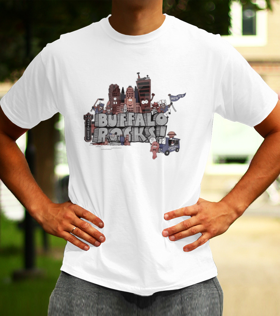 Buffalo Rocks City Landmarks Cartoon Historic Skyline T-Shirt