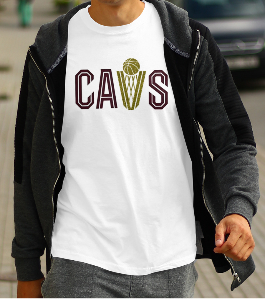 CAVS Gold Glitter Basketball Trophy Net T-Shirt
