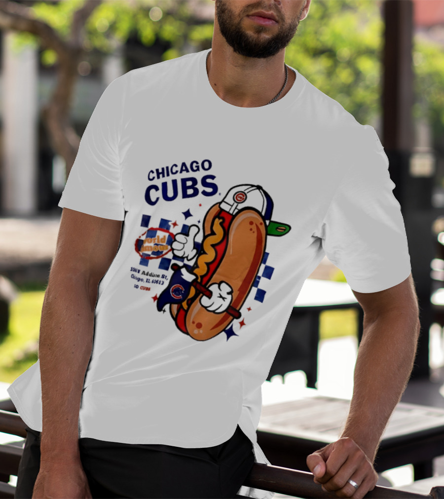 Chicago Cubs World Famous 1060 Addison St Hot Dog Wrigley Field Baseball Fan T-Shirt