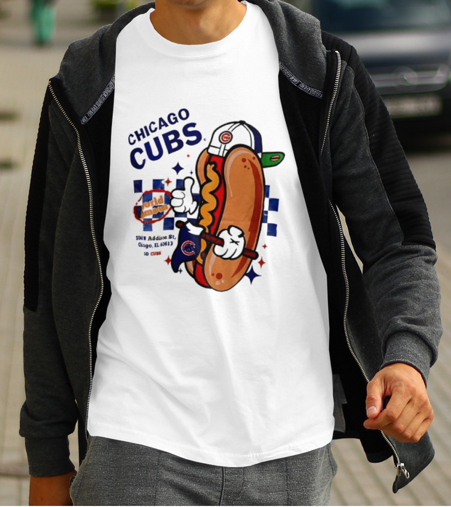 Chicago Cubs World Famous 1060 Addison St Hot Dog Wrigley Field Baseball Fan T-Shirt