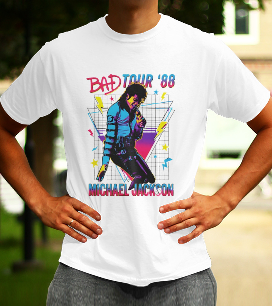 BAD Tour '88 Michael Jackson 90s Styles Retro Lightning Stars T-Shirt