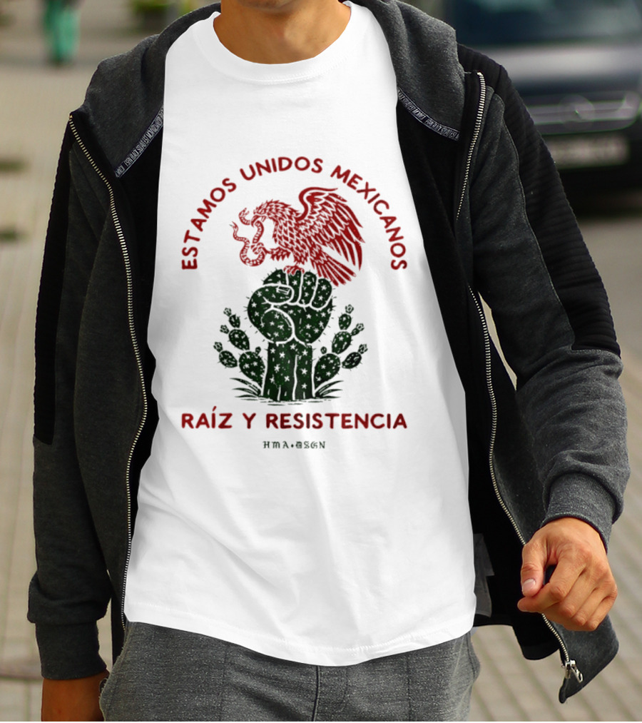 Estamos Unidos Mexicanos Raíz Y Resistencia Eagle Fist Cactus T-Shirt