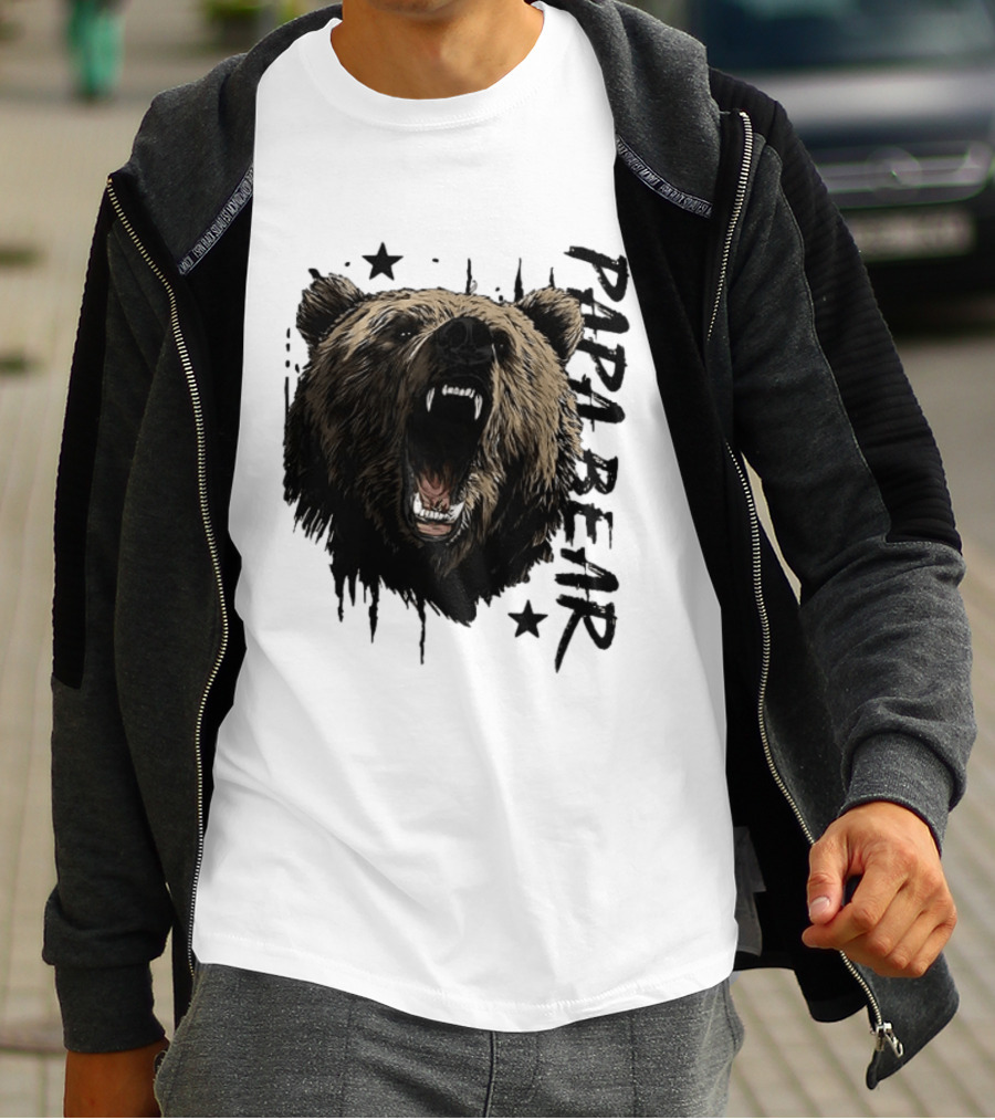 Papa Bear Distressed Flag Bold Grizzly Roar Father's Day T-Shirt