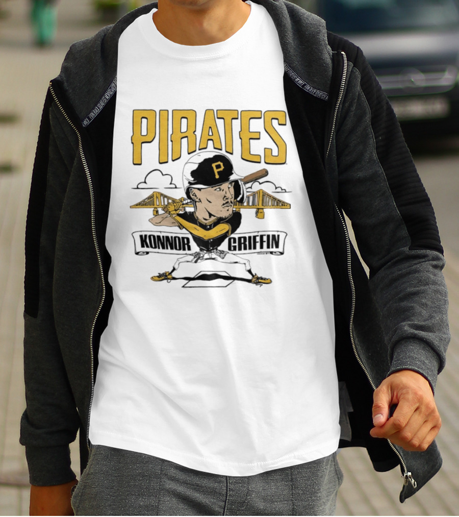 Pittsburgh Pirates Konnor Griffin Caricature Swing With Bridges T-Shirt