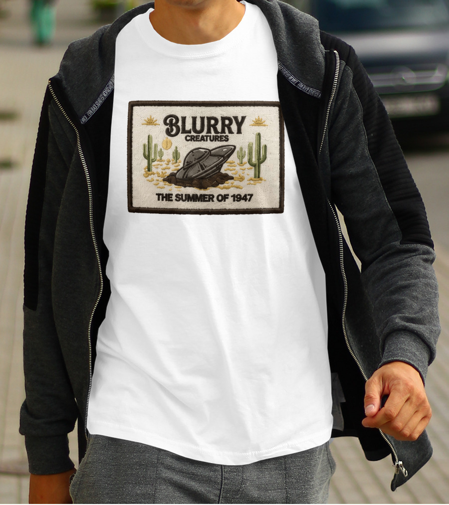 Blurry Creatures UFO Summer 1947 Desert Landscape Cactus Scene T-Shirt