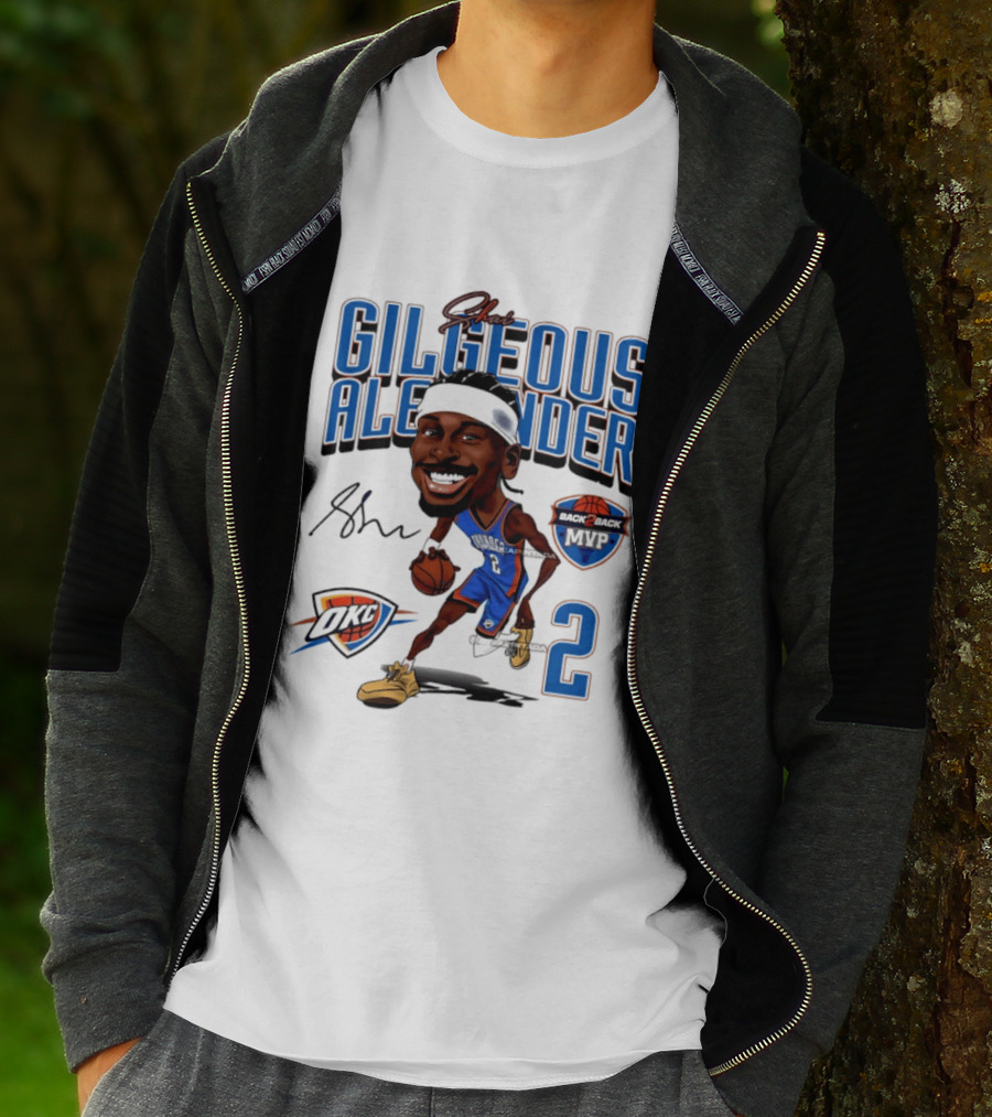 Shai Gilgeous Alexander OKC Thunder Back 2 Back MVP Number 2 Caricature T-Shirt