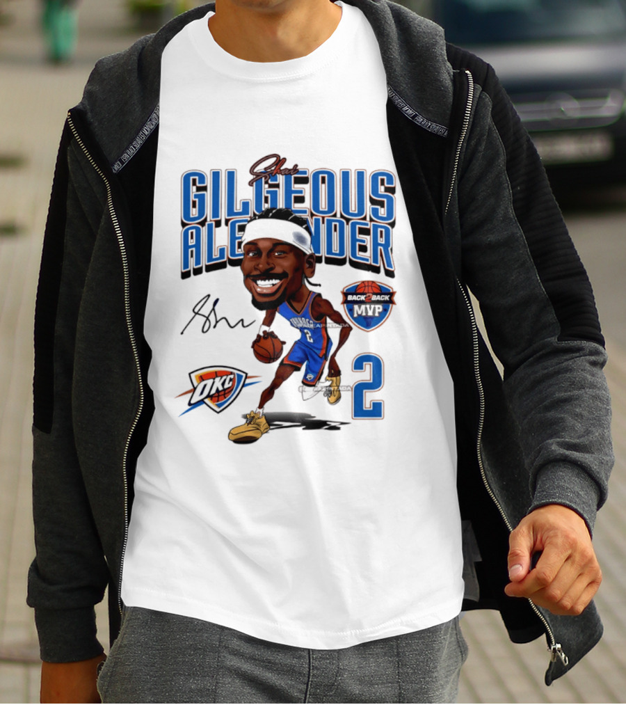 Shai Gilgeous Alexander OKC Thunder Back 2 Back MVP Number 2 Caricature T-Shirt