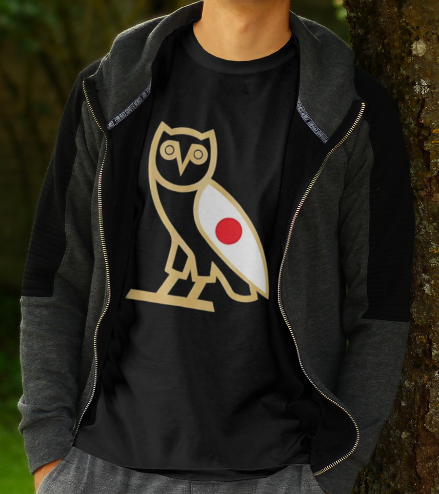 OVO Owl Japan Flag Icon Gold Outline And Red Circle Motif T-Shirt