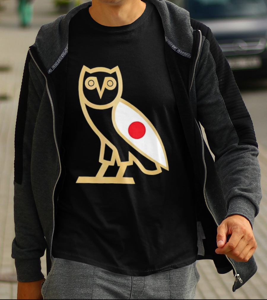 OVO Owl Japan Flag Icon Gold Outline And Red Circle Motif T-Shirt