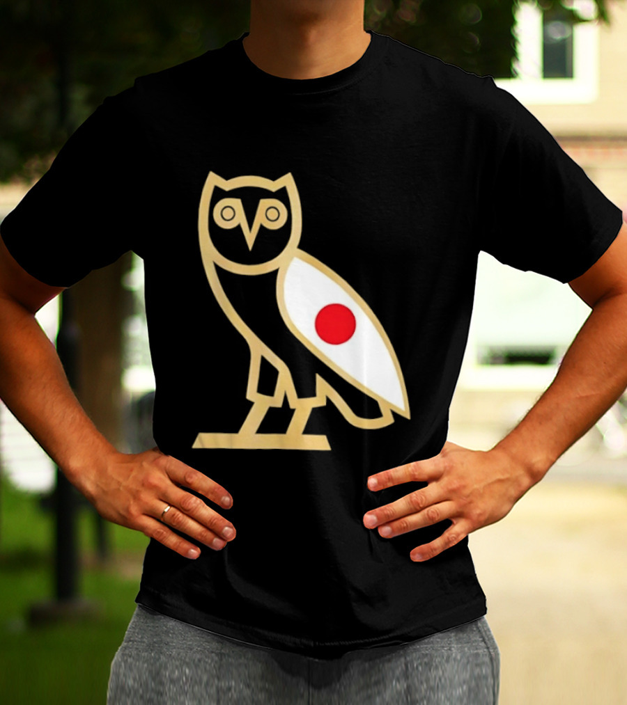OVO Owl Japan Flag Icon Gold Outline And Red Circle Motif T-Shirt