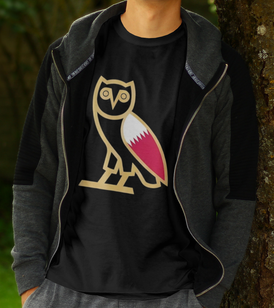 OVO Owl Gold Outline Qatar Flag Wing T-Shirt