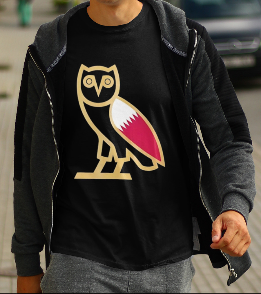 OVO Owl Gold Outline Qatar Flag Wing T-Shirt