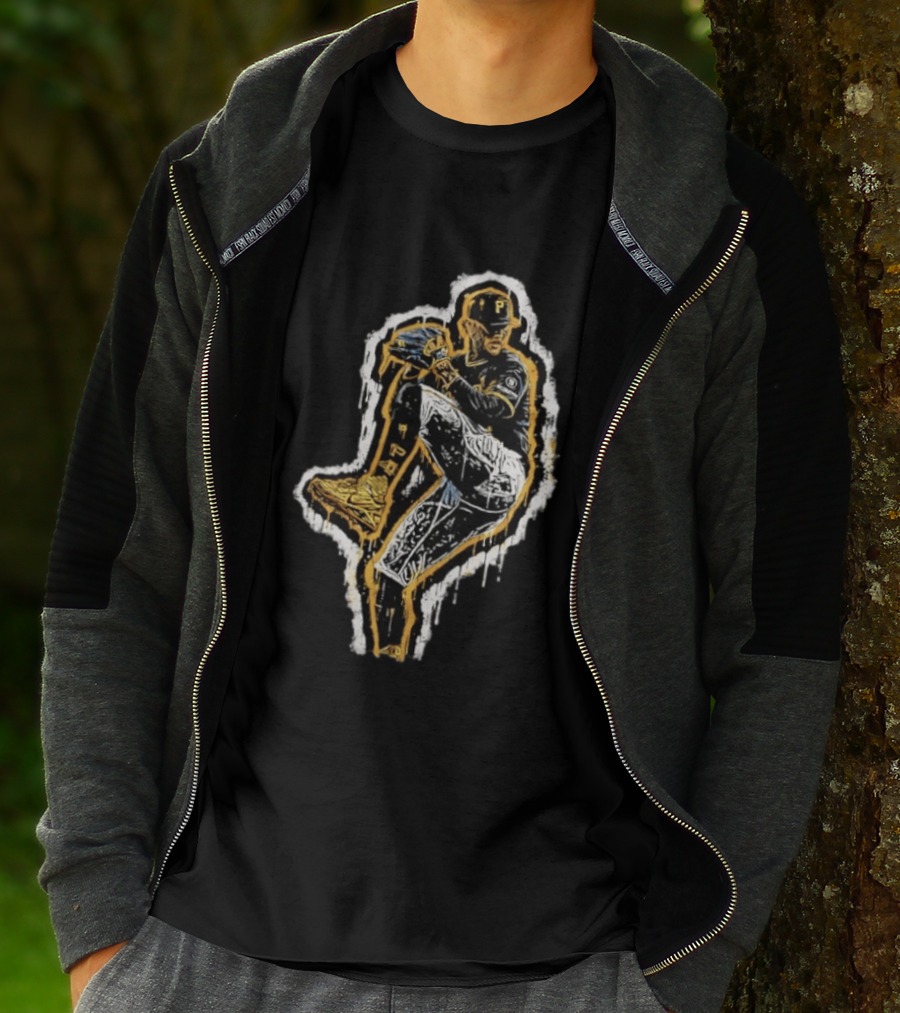 Paul Skenes Pittsburgh Pirates Pitching Pose Splatter Paint T-Shirt