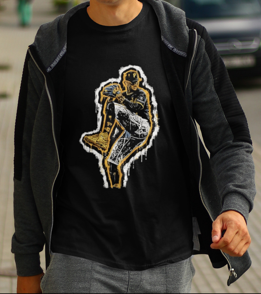 Paul Skenes Pittsburgh Pirates Pitching Pose Splatter Paint T-Shirt