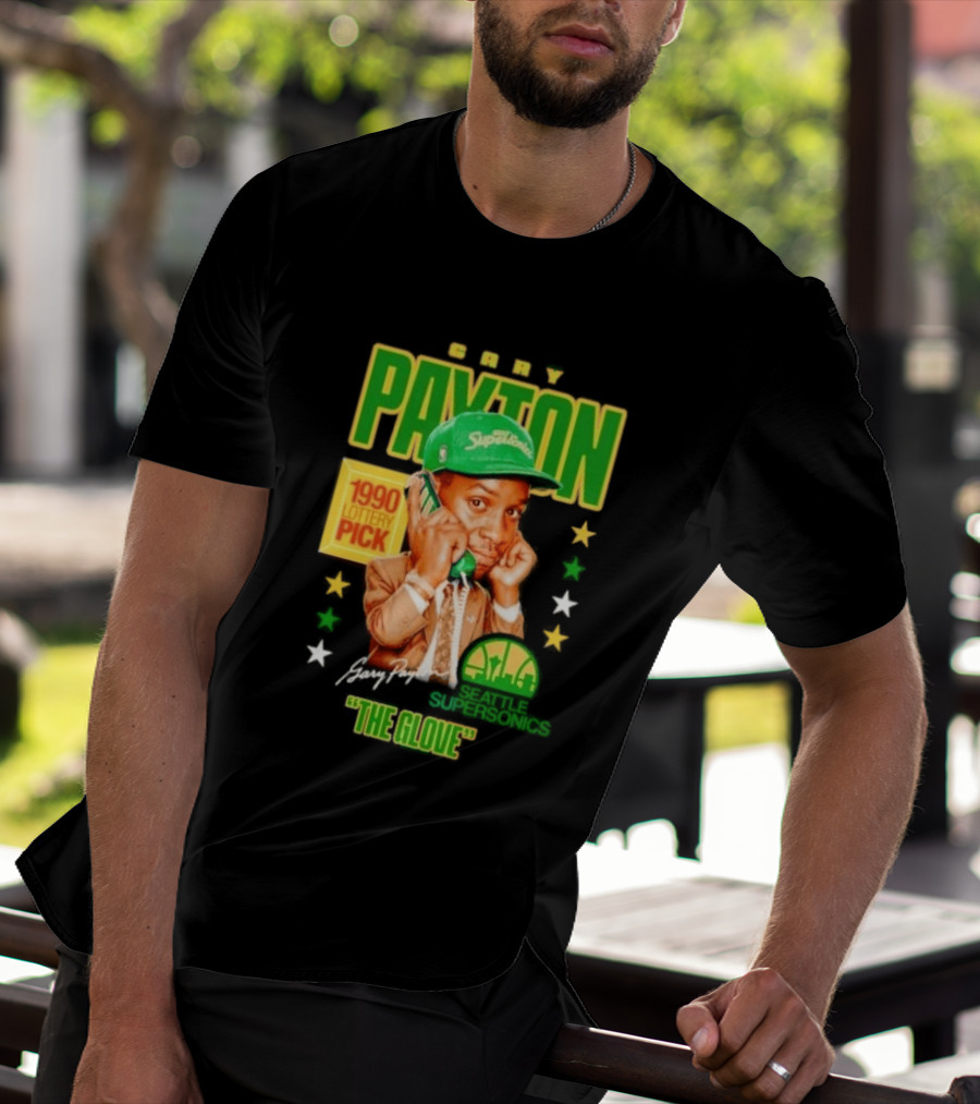 Gary Payton SuperSonics 1990 Lottery Pick The Glove Caricature T-Shirt