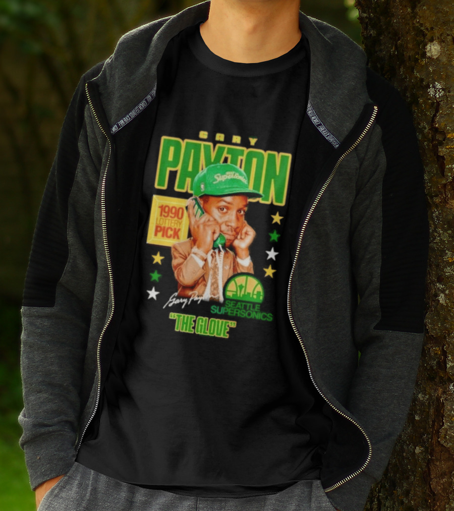 Gary Payton SuperSonics 1990 Lottery Pick The Glove Caricature T-Shirt
