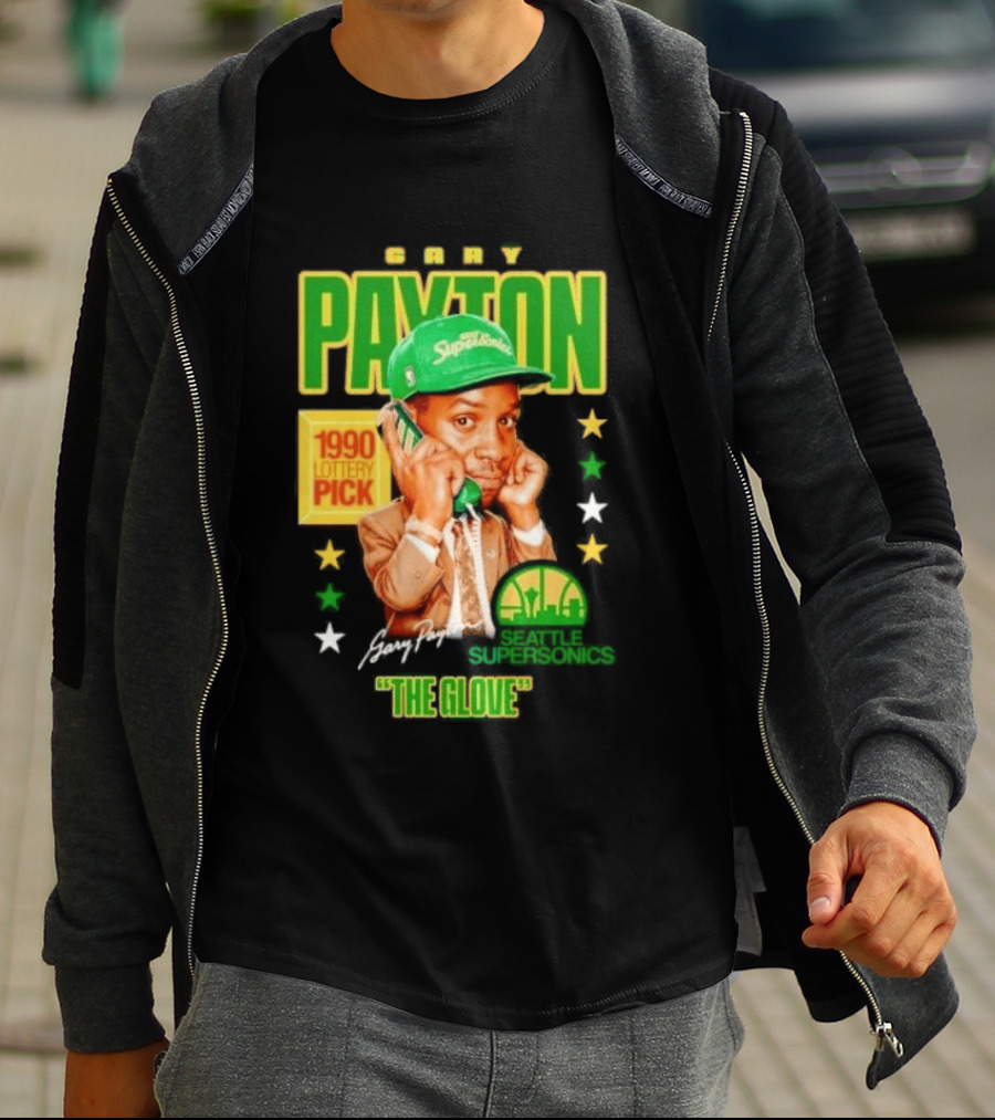 Gary Payton SuperSonics 1990 Lottery Pick The Glove Caricature T-Shirt