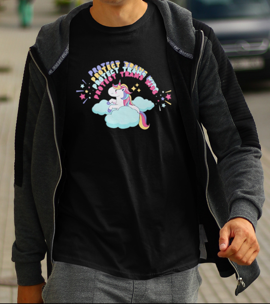 Protect Trans Kids Unicorn Rainbow Stars Cloud T-Shirt