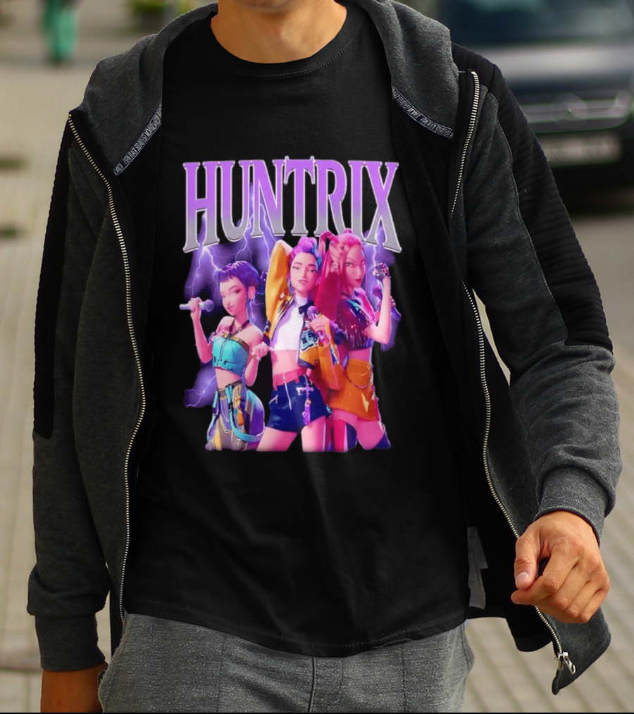 Huntrix Kpop Band Cartoon Characters With Microphones T-Shirt