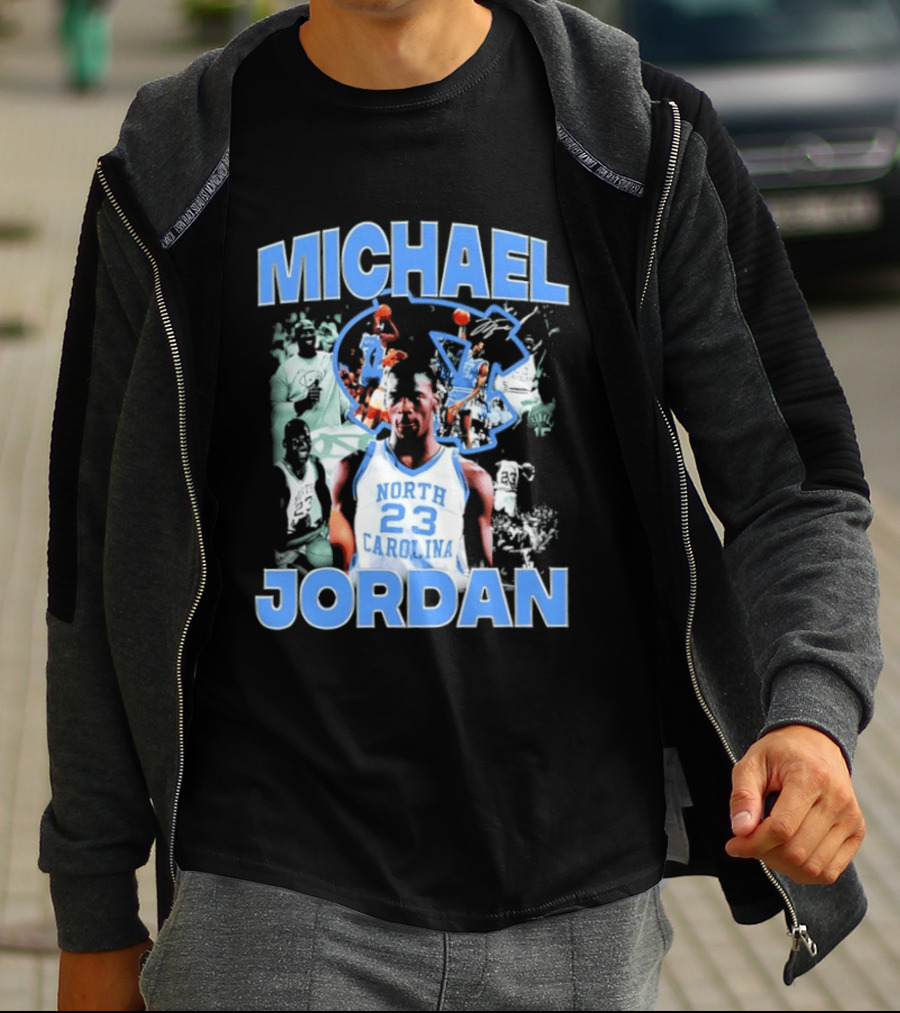 Michael Jordan 23 North Carolina Tar Heels Basketball Iconic Blue And White T-Shirt