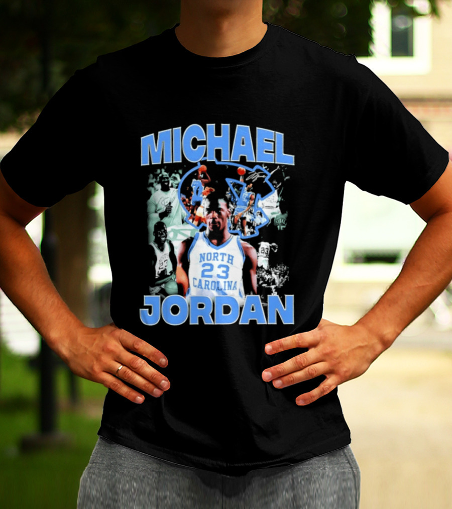 Michael Jordan 23 North Carolina Tar Heels Basketball Iconic Blue And White T-Shirt