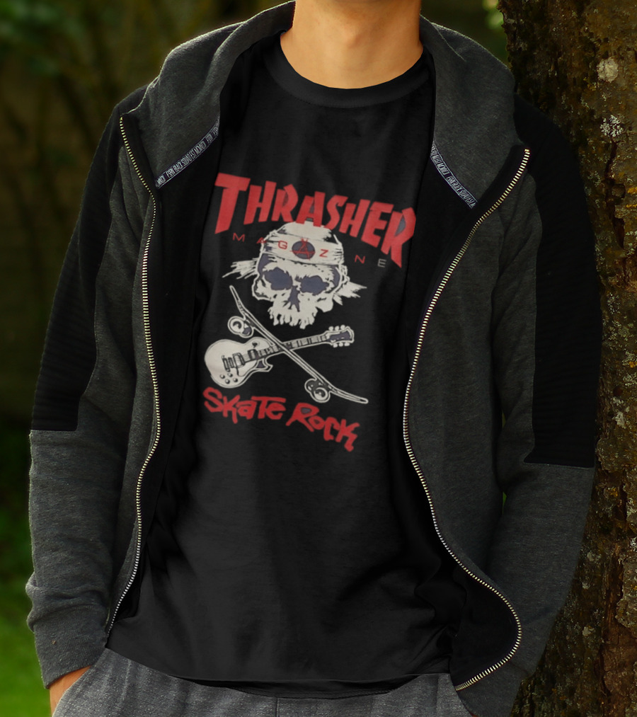 Thrasher Magazine Skate Rock Skull Guitar Crossbones T-Shirt