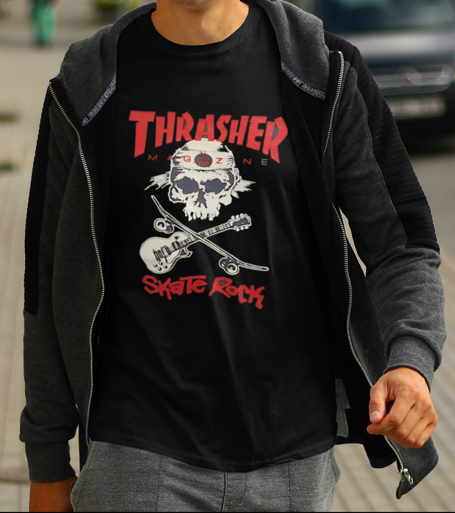 Thrasher Magazine Skate Rock Skull Guitar Crossbones T-Shirt