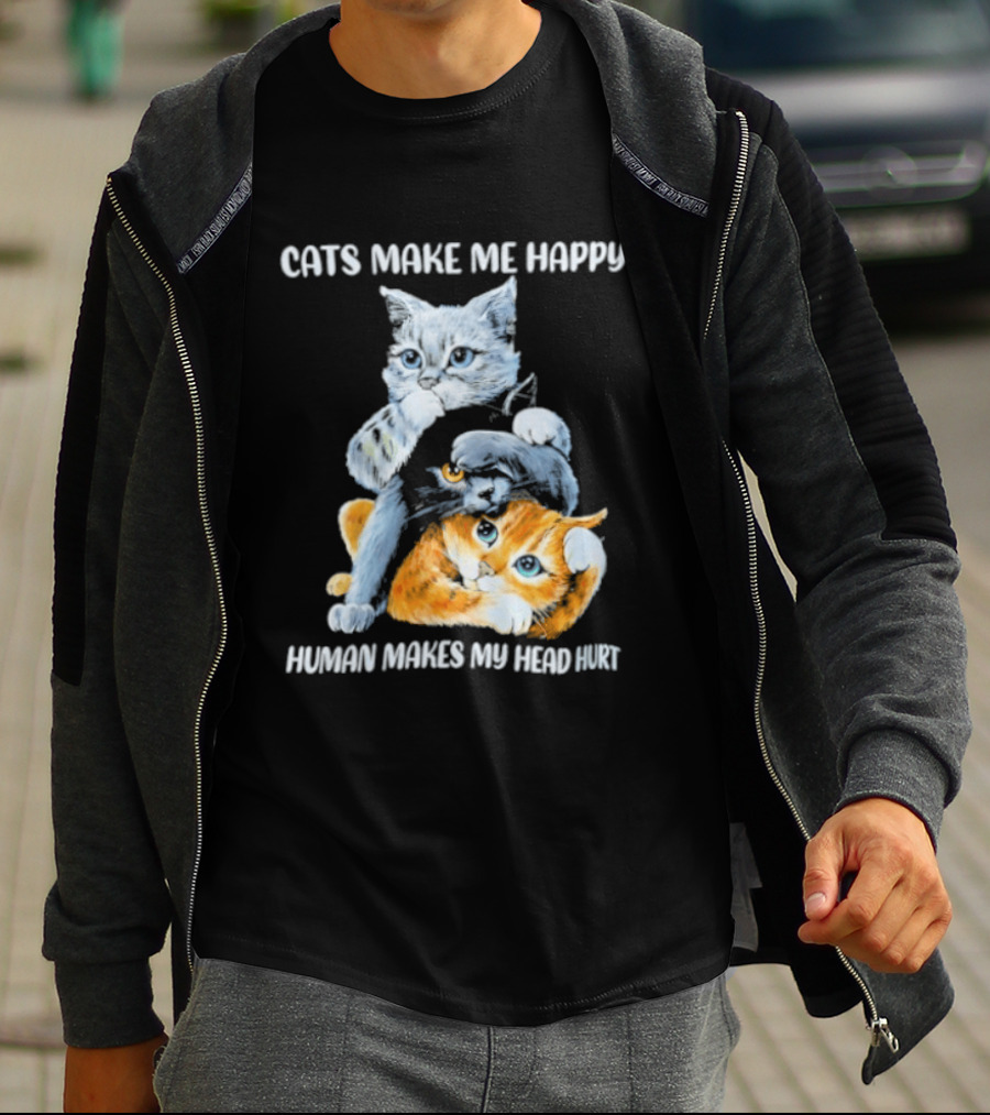 Cats Make Me Happy Human Makes My Head Hurt Cute Cat Duo T-Shirt