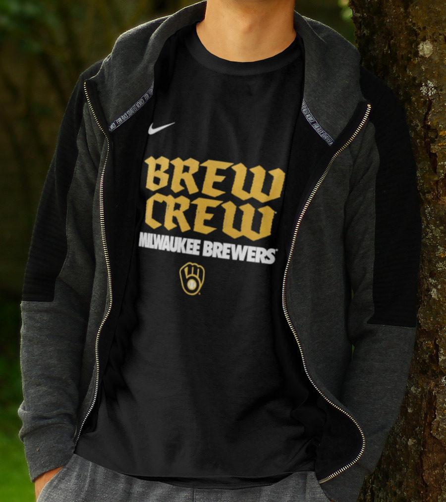 Milwaukee Brewers Nike Brew Crew Handwriting Club Baseball Glove T-Shirt