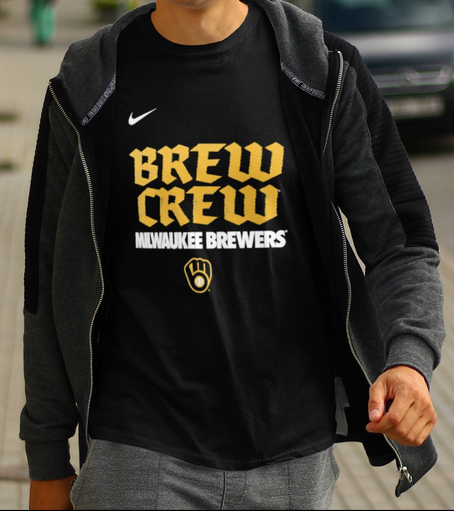 Milwaukee Brewers Nike Brew Crew Handwriting Club Baseball Glove T-Shirt