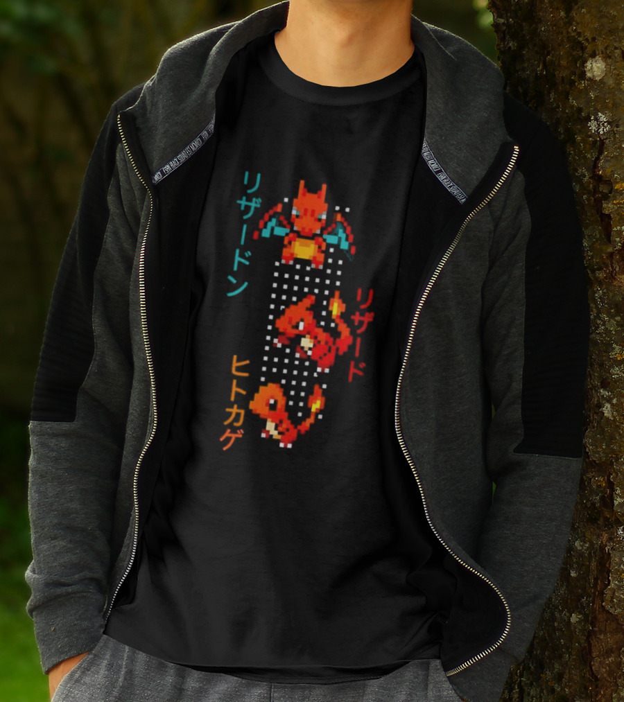 Pokémon Charizard Evolution Pixel Art With And T-Shirt