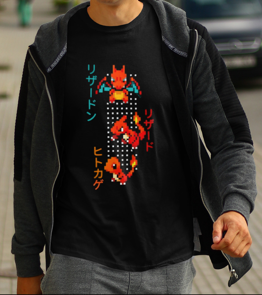 Pokémon Charizard Evolution Pixel Art With And T-Shirt